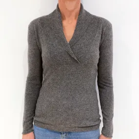 Slate Grey Cashmere Shawl Collar Jumper Small