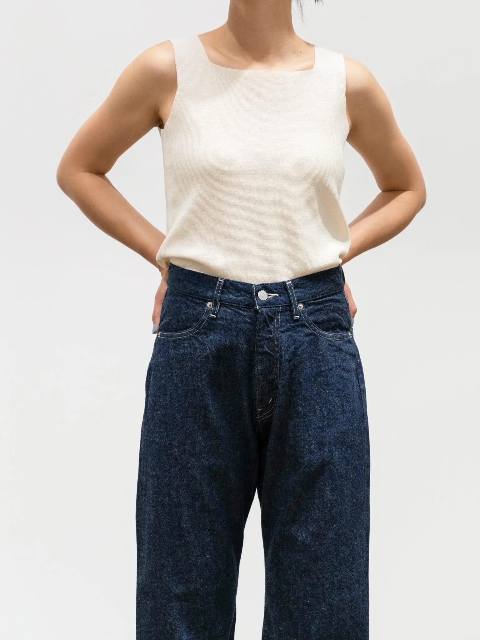 Squared Tank Top - Cream Light Cotton Knit