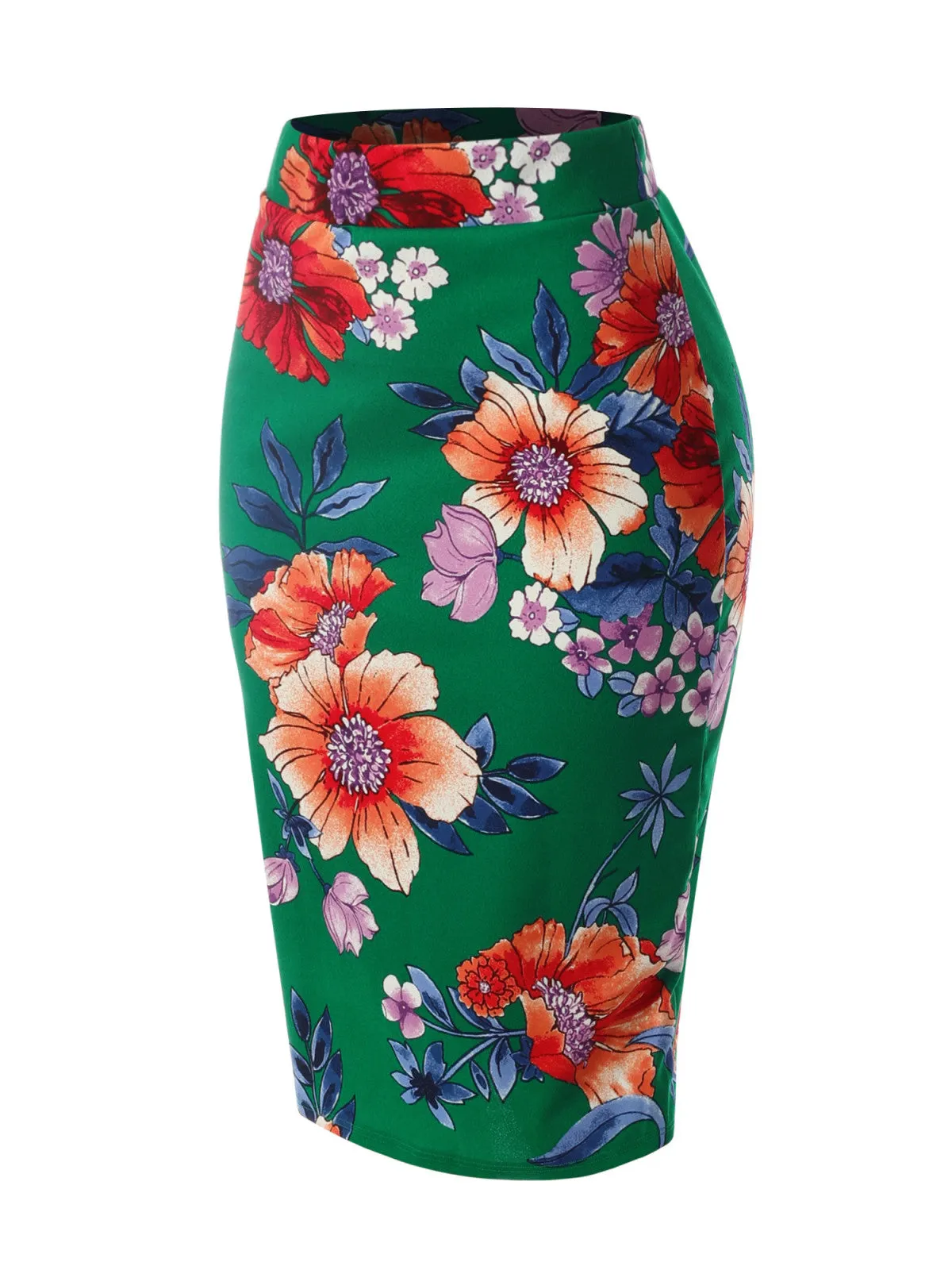 Stretch  Knee Length Midi Bodycon Flower Print Pencil Skirt