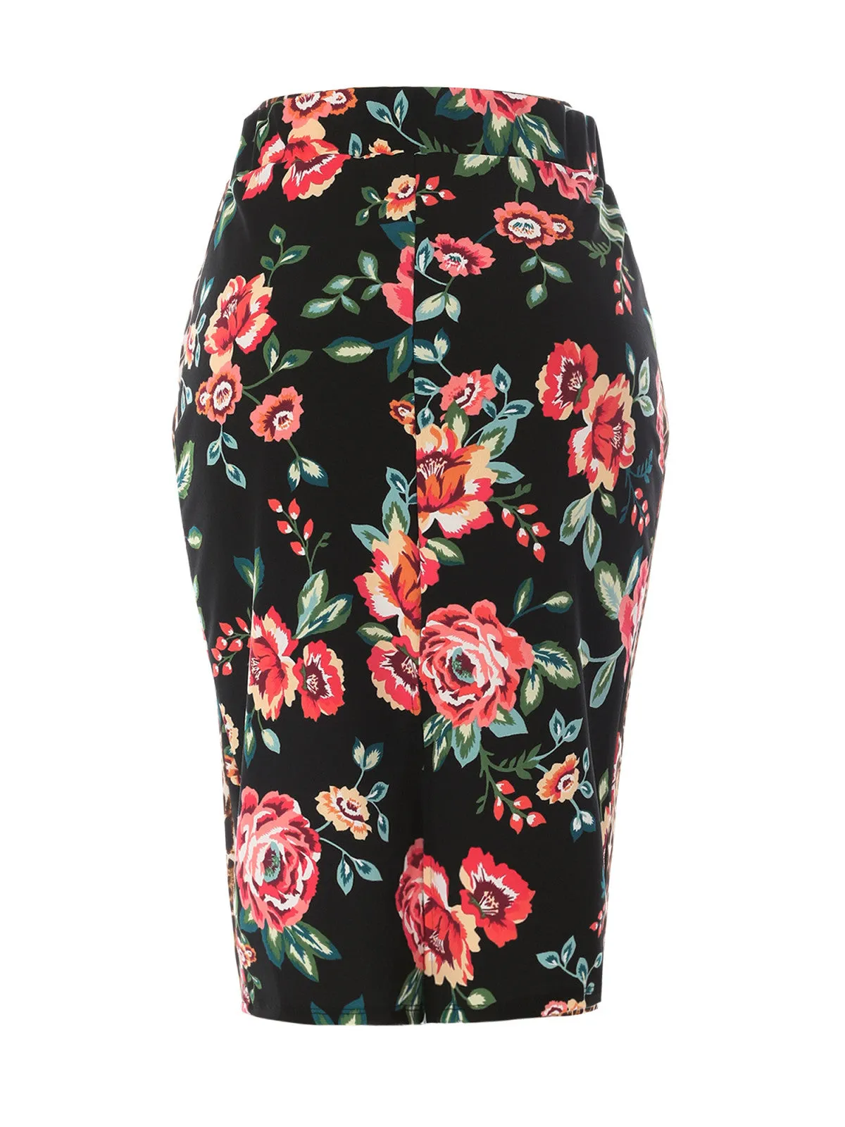 Stretch  Knee Length Midi Bodycon Flower Print Pencil Skirt