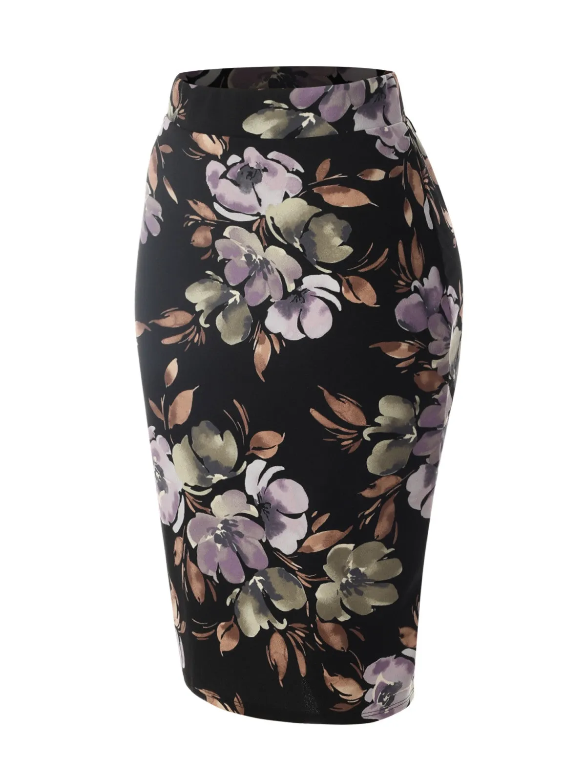 Stretch  Knee Length Midi Bodycon Flower Print Pencil Skirt