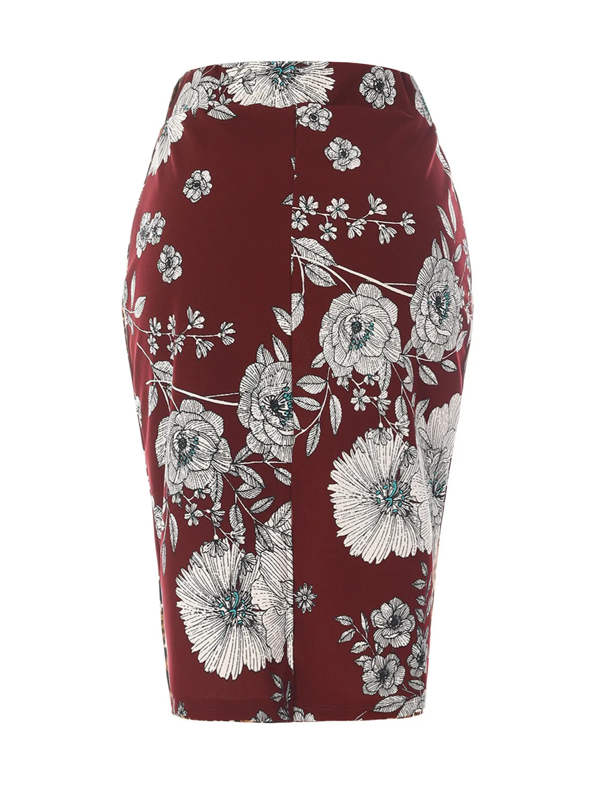 Stretch  Knee Length Midi Bodycon Flower Print Pencil Skirt