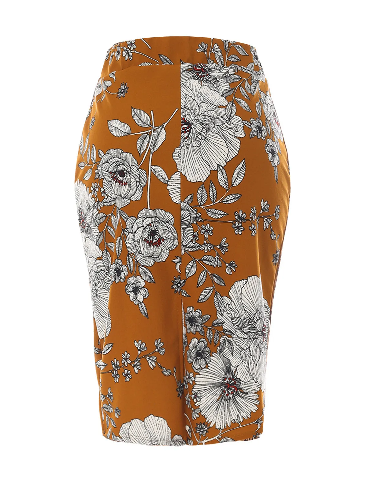 Stretch  Knee Length Midi Bodycon Flower Print Pencil Skirt