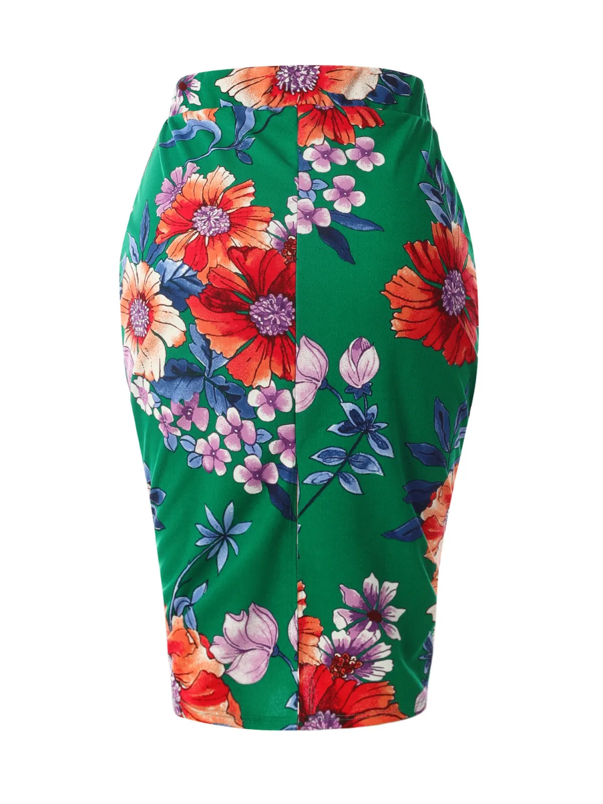 Stretch  Knee Length Midi Bodycon Flower Print Pencil Skirt
