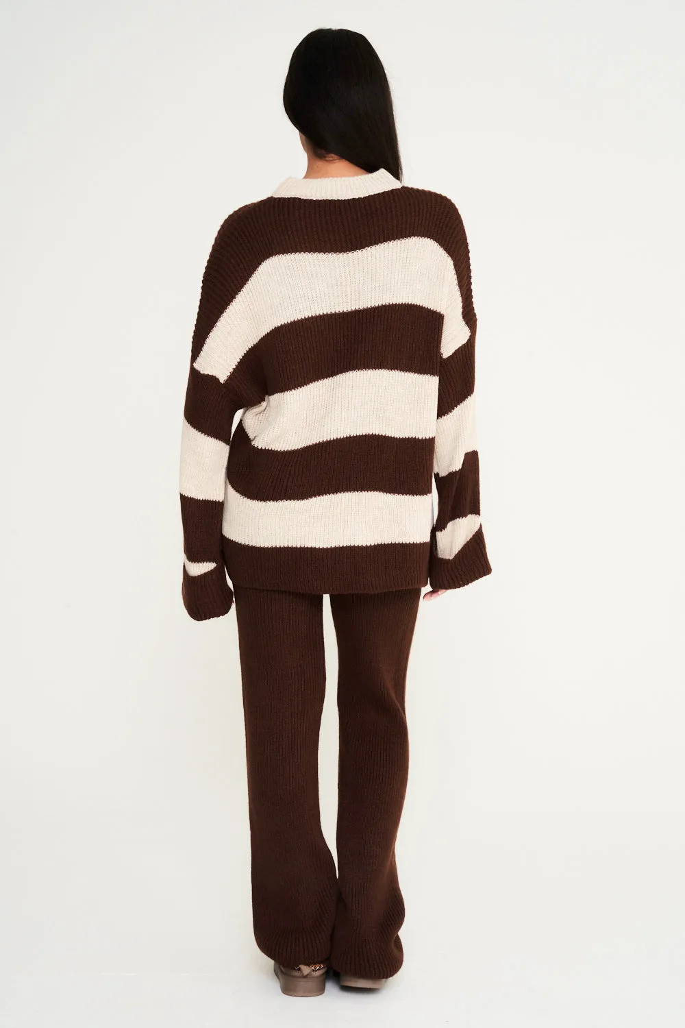 Stripe Knitted Co-Ord - Choc Brown