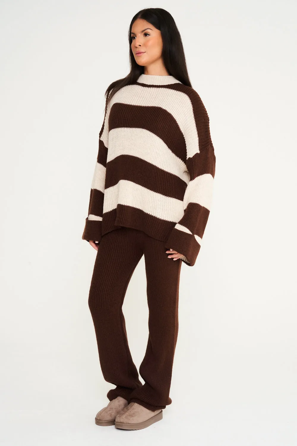 Stripe Knitted Co-Ord - Choc Brown