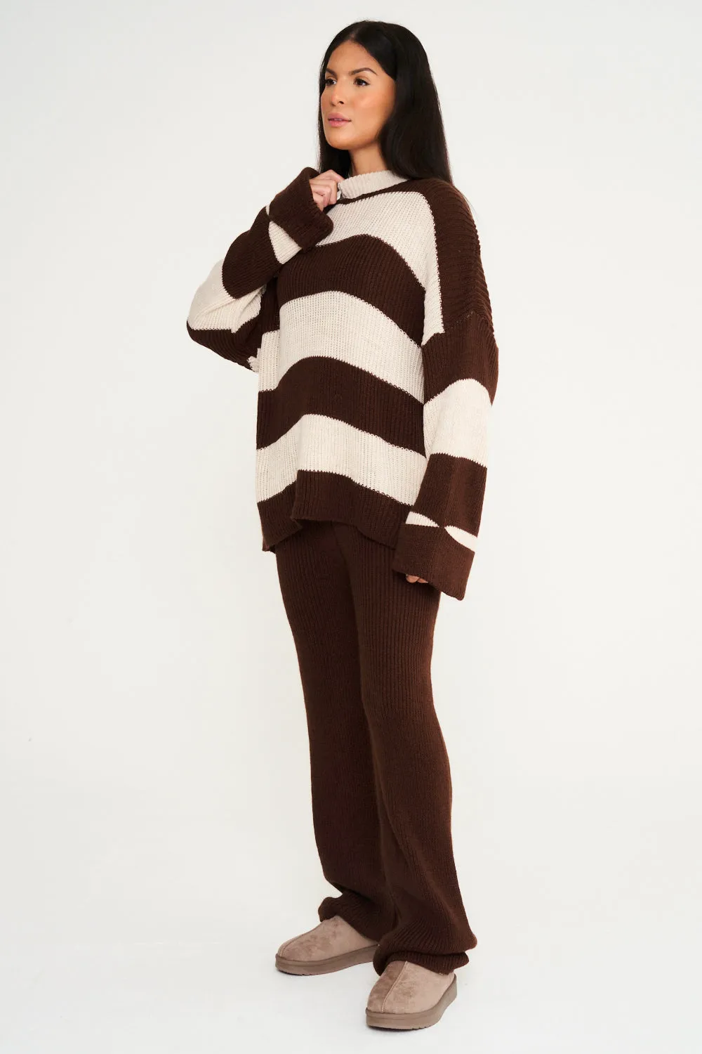 Stripe Knitted Co-Ord - Choc Brown