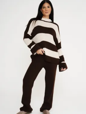 Stripe Knitted Co-Ord - Choc Brown