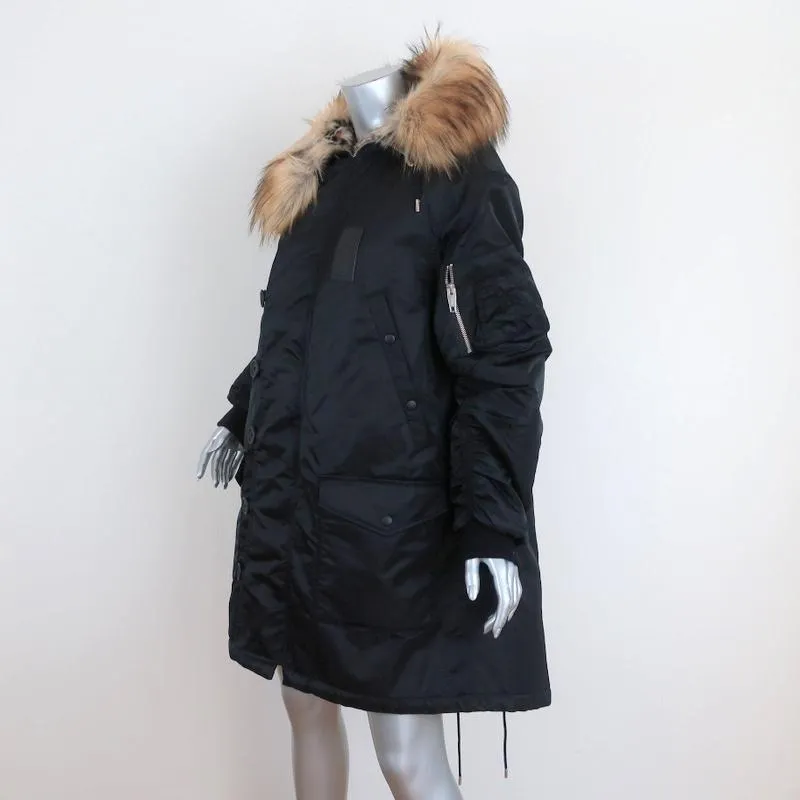 The Kooples Oversized Hooded Parka Black Size 2 Faux Fur-Trim Coat NEW