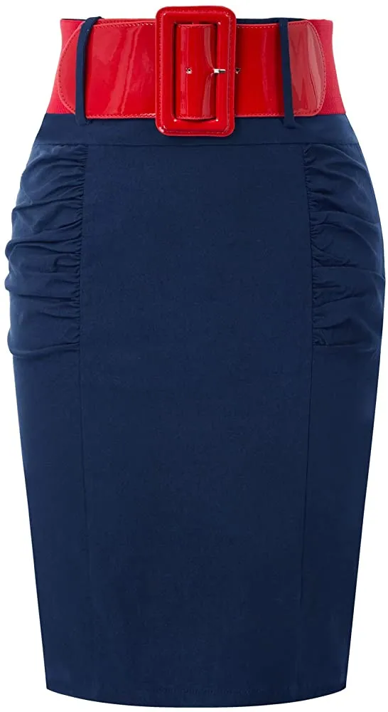 The LUXE NK GLAM Classic Pencil Midi Skirt w/ Belt-NK63