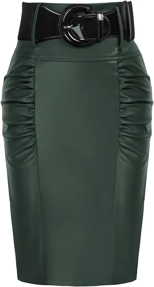 The LUXE NK GLAM Classic Pencil Midi Skirt w/ Belt-NK63