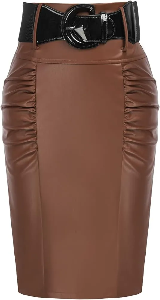 The LUXE NK GLAM Classic Pencil Midi Skirt w/ Belt-NK63