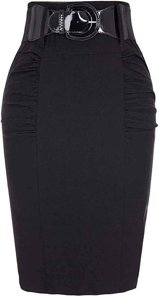 The LUXE NK GLAM Classic Pencil Midi Skirt w/ Belt-NK63