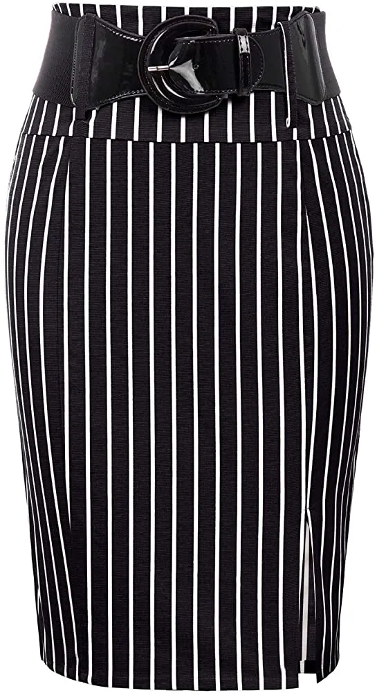 The LUXE NK GLAM Classic Pencil Midi Skirt w/ Belt-NK63