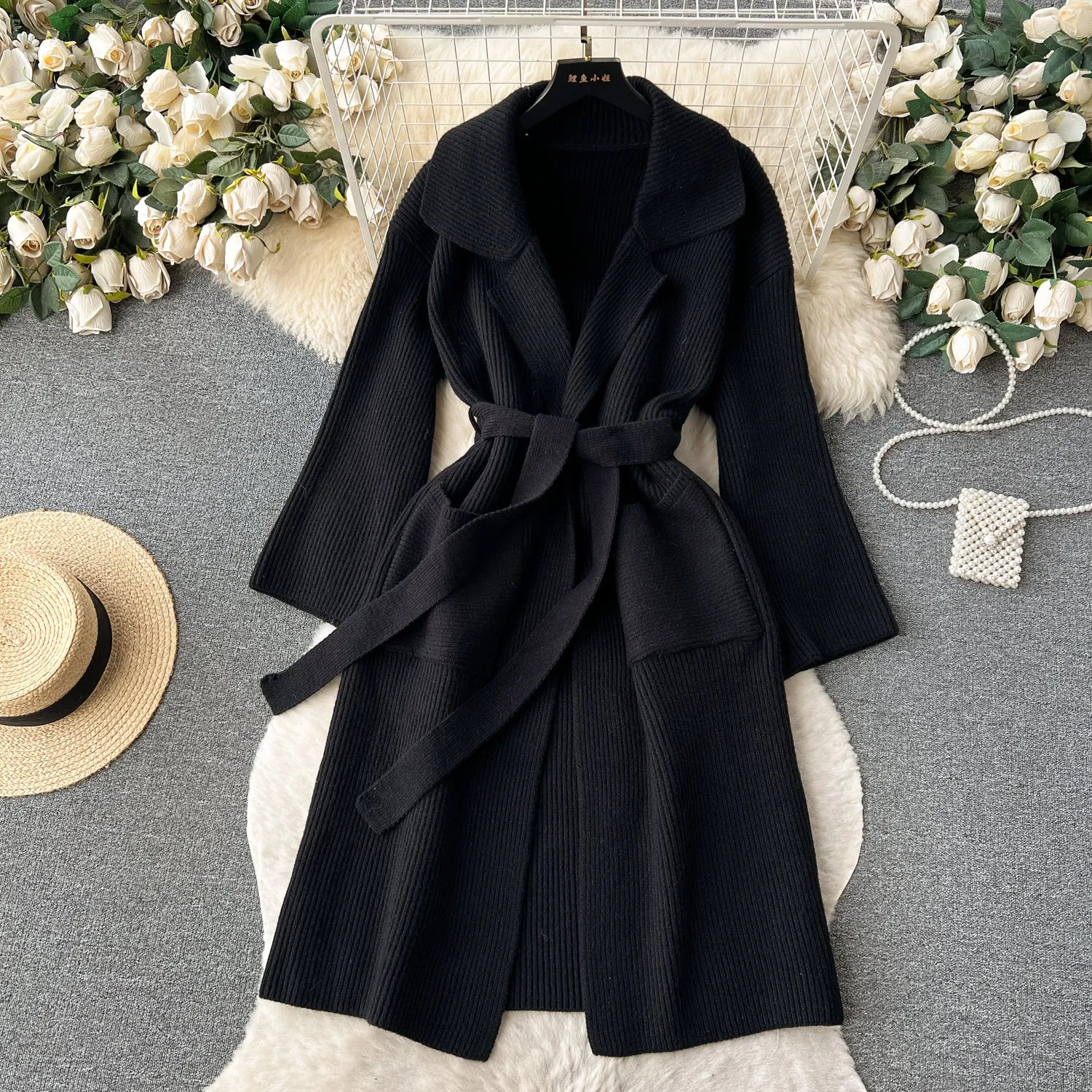Thermal Solid Color Lace-up Cardigan
