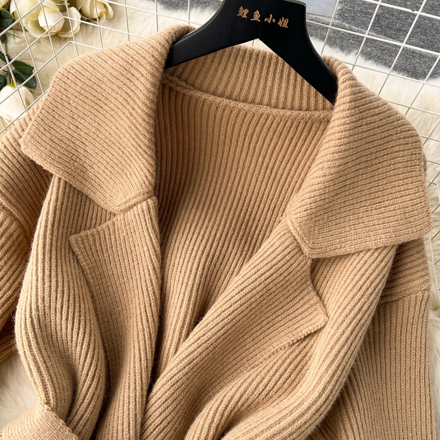 Thermal Solid Color Lace-up Cardigan