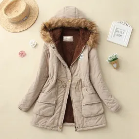 Thick Fleece Lined Plush Hooded Windproof Warm Down Outerwear Jackets Parka Coats for Women