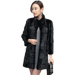 Thick Warm Collar Rabbit Fur Coat Women's Long-sleeve Fashion Jacket  Fur Coat