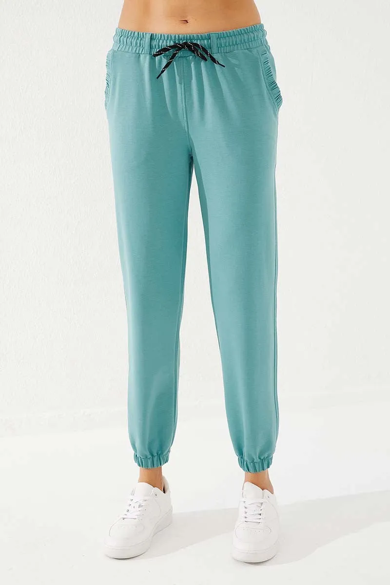 TMY Mint Green Pleated Pocket Comfort Fit Elastic Cuff Women's Sweatpants - 94580 - Palmdale