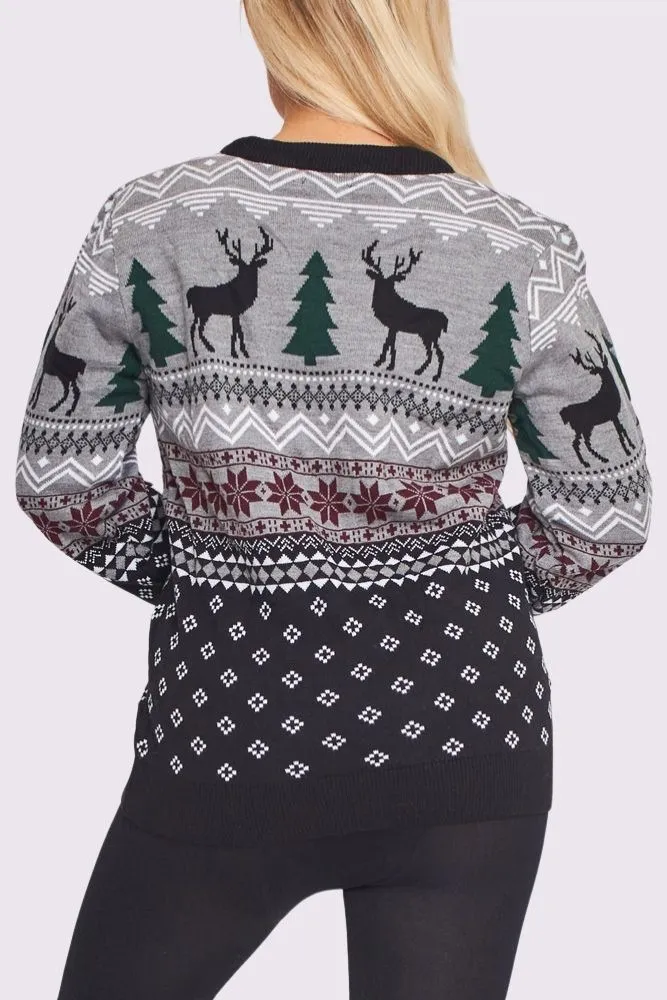 Tree & Deer Seamless Pattern Knitted Jumper