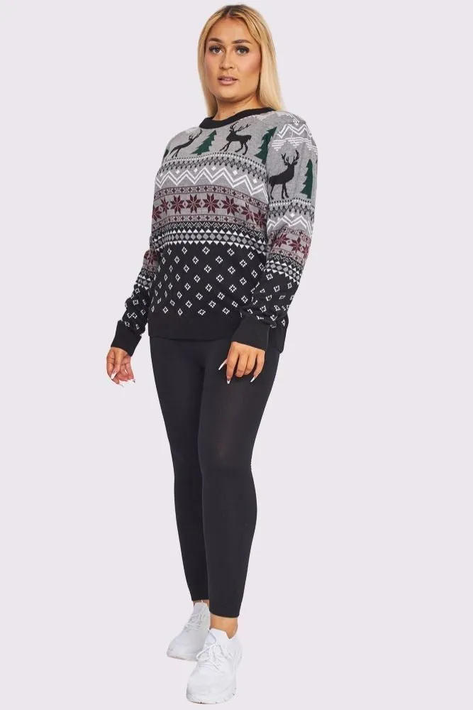 Tree & Deer Seamless Pattern Knitted Jumper
