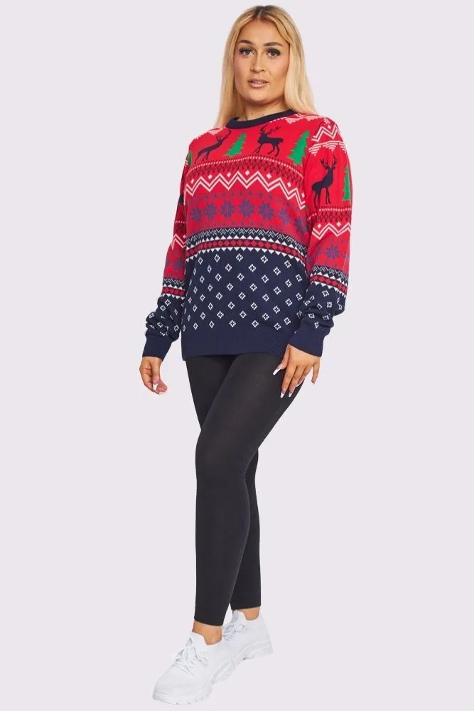 Tree & Deer Seamless Pattern Knitted Jumper