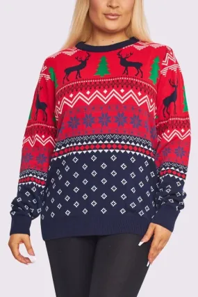 Tree & Deer Seamless Pattern Knitted Jumper