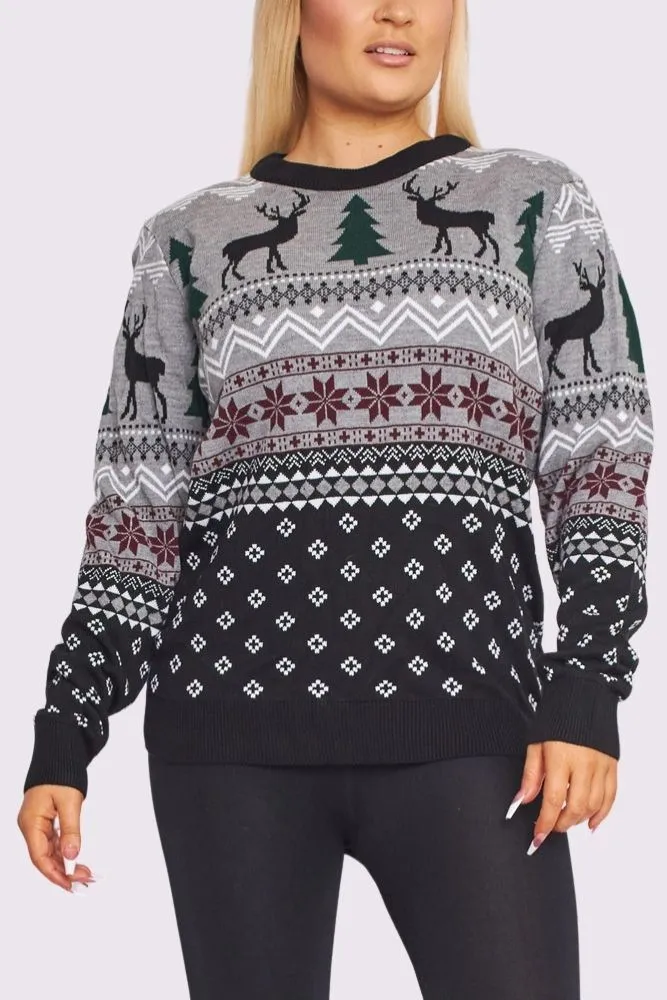 Tree & Deer Seamless Pattern Knitted Jumper