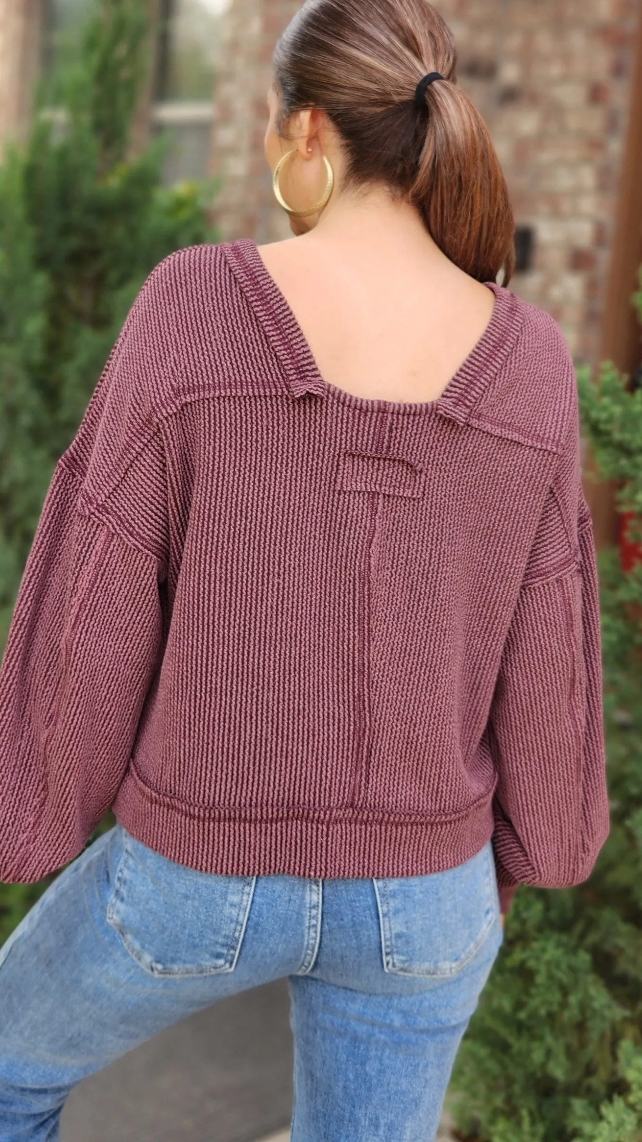 Two-Tone Double-Knit Top-Maroon