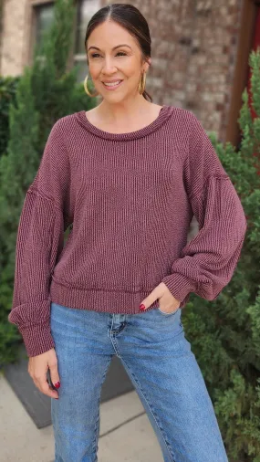 Two-Tone Double-Knit Top-Maroon