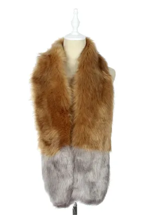 Two Tone Long Faux Fur Collar - Brown