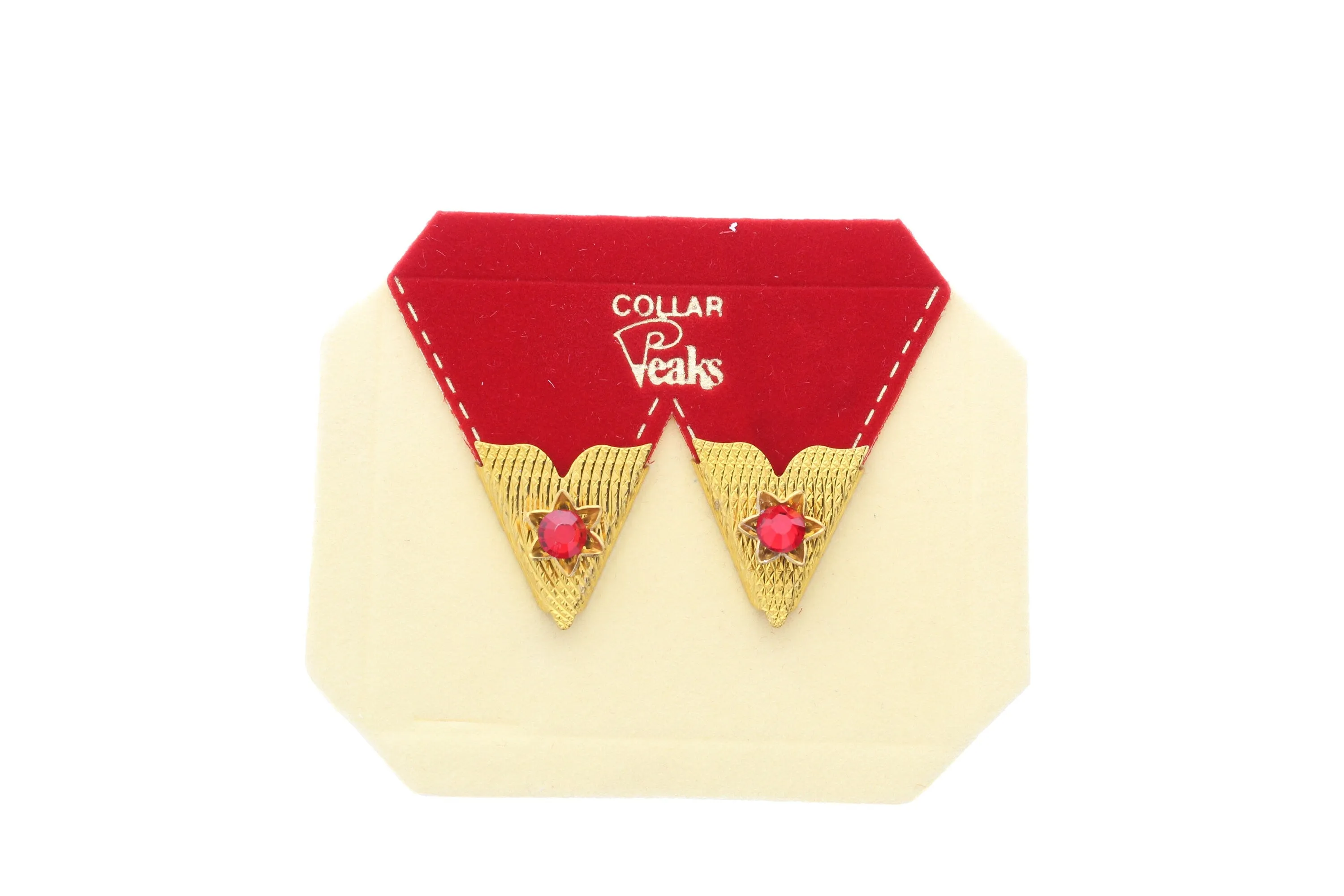 Vintage Collar Tips, 25mm x 18mm, gold plated, f sold by pair  2625G/Red crystal