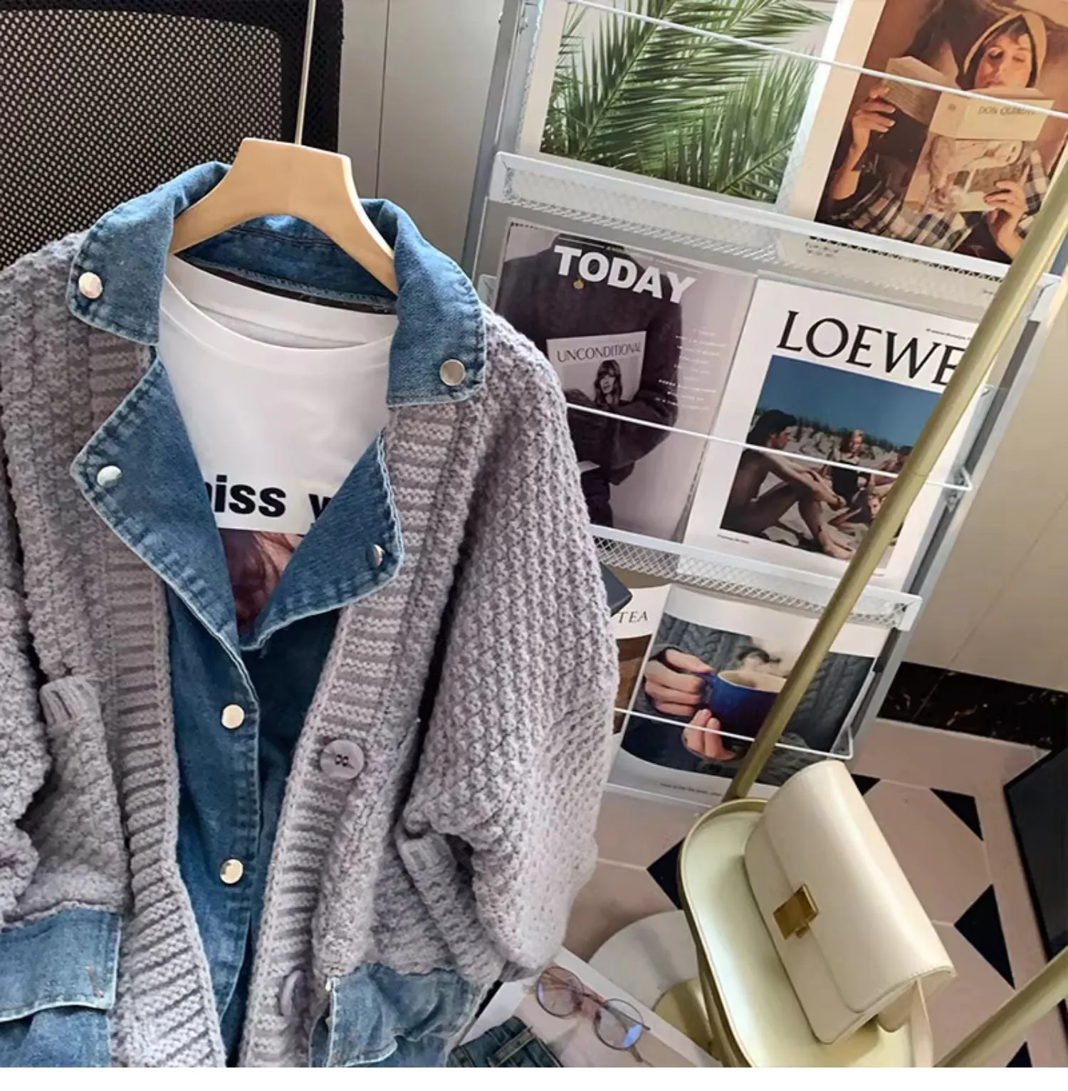 Vintage Denim Patchwork Lapeled Cardigan