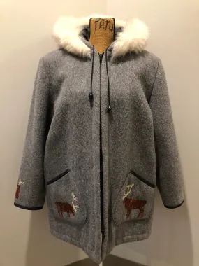 Vintage James Bay Grey Northern Parka with Deer Motif, Made in Canada, SOLD