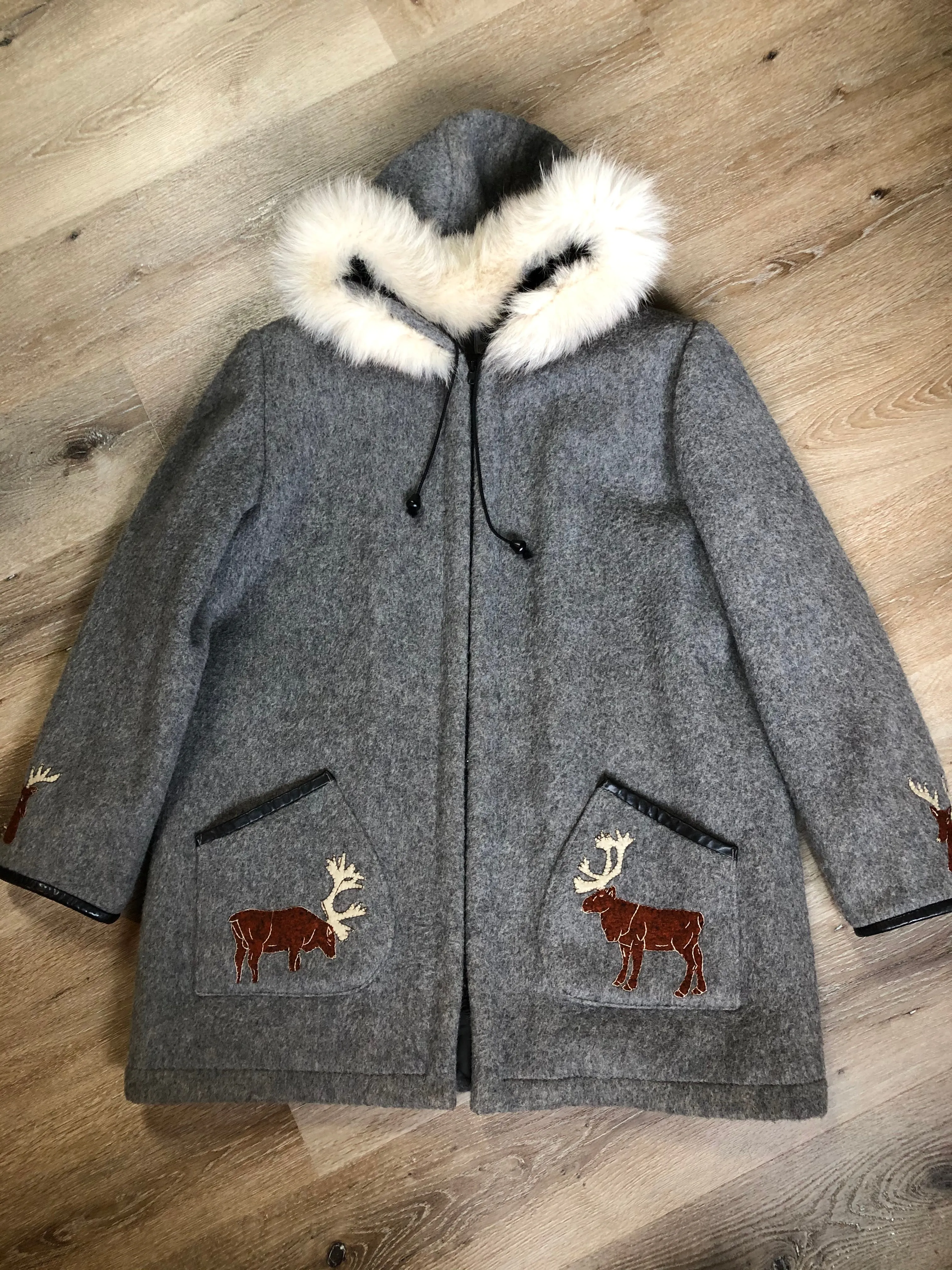 Vintage James Bay Grey Northern Parka with Deer Motif, Made in Canada, SOLD