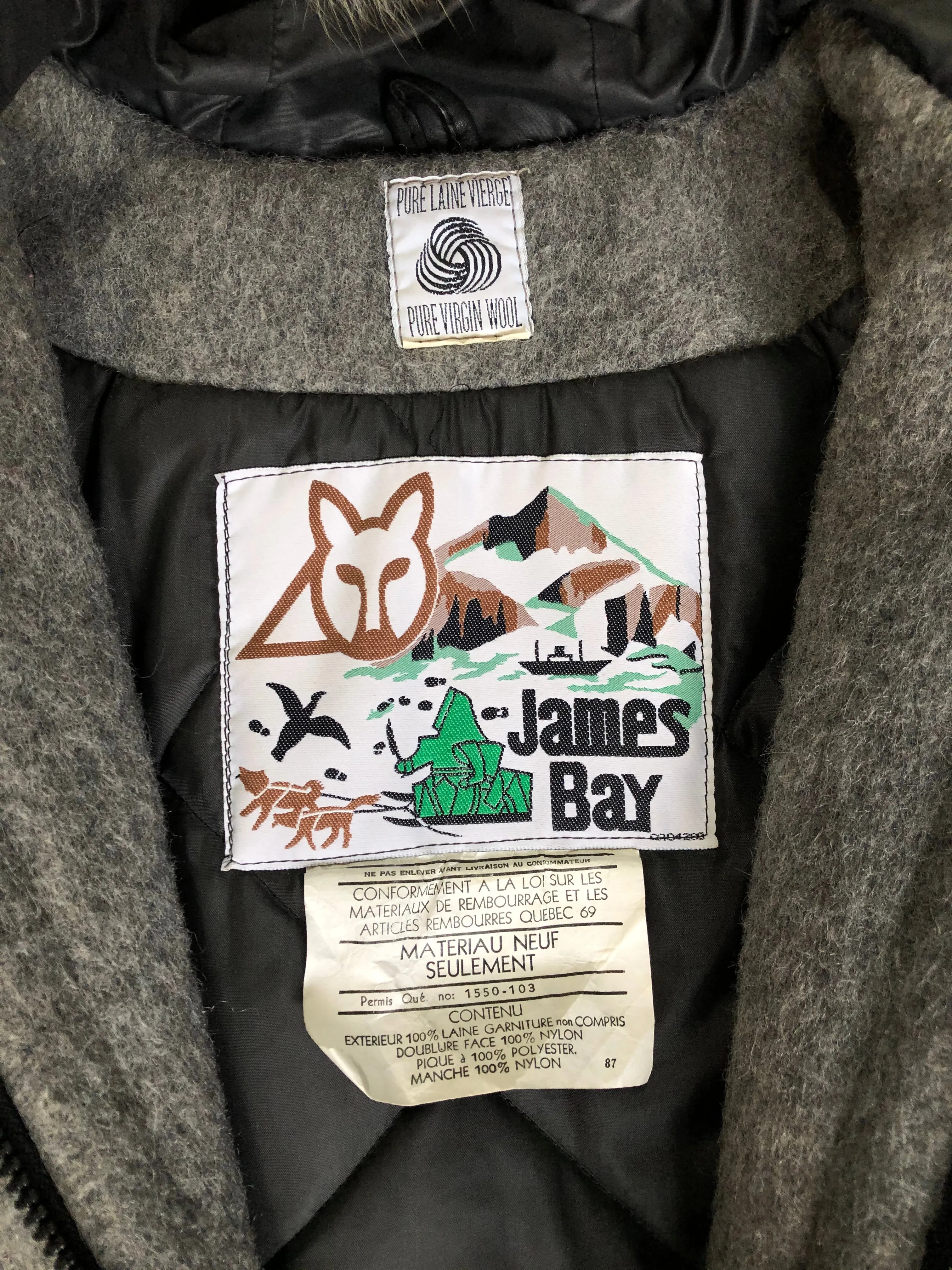 Vintage James Bay Grey Northern Parka with Deer Motif, Made in Canada, SOLD