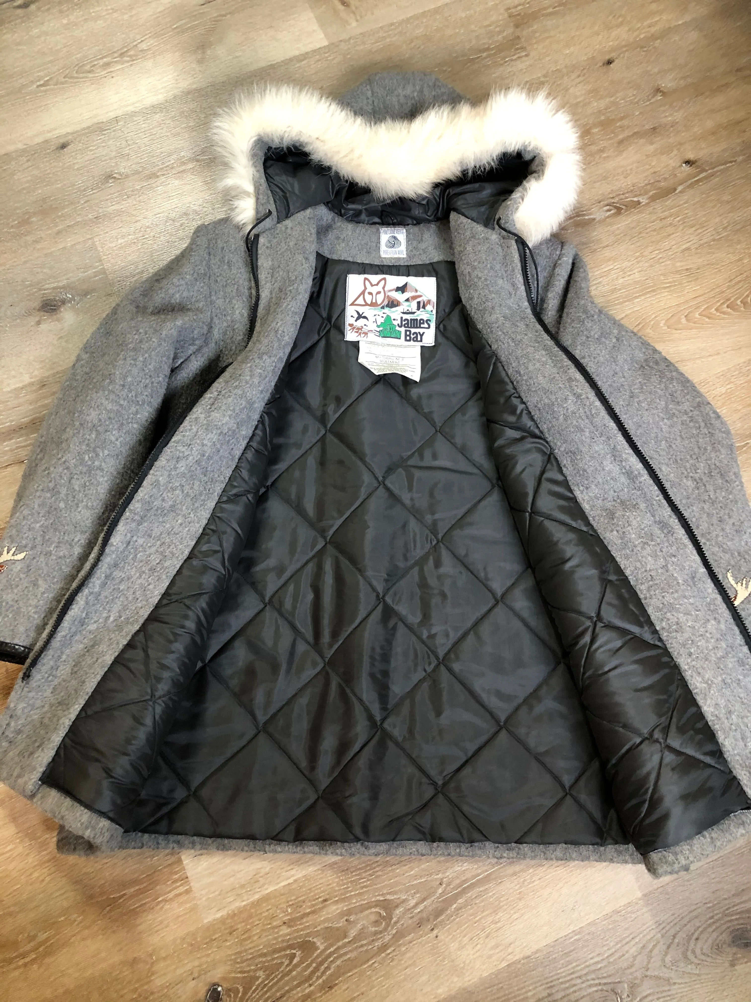 Vintage James Bay Grey Northern Parka with Deer Motif, Made in Canada, SOLD