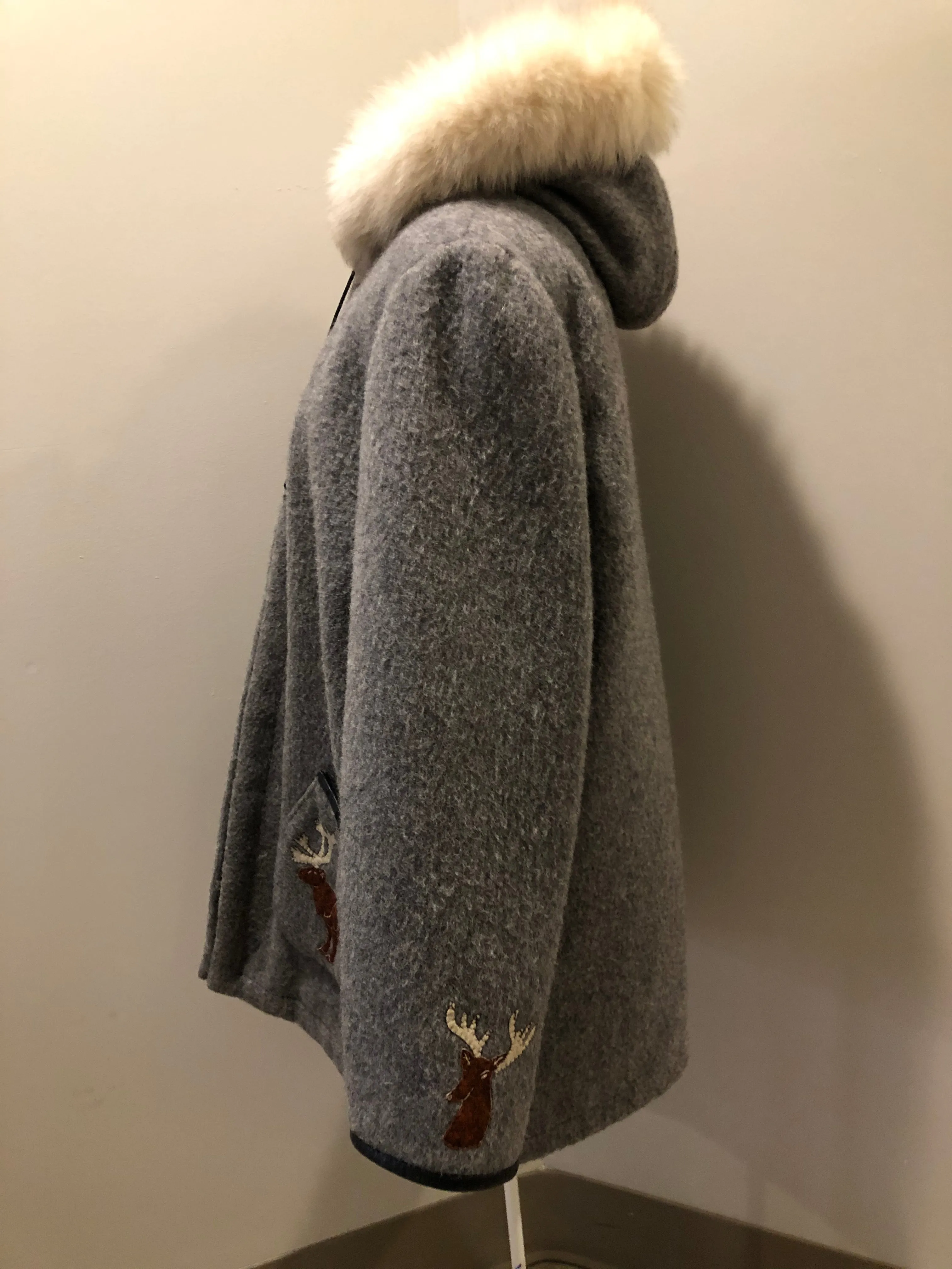 Vintage James Bay Grey Northern Parka with Deer Motif, Made in Canada, SOLD