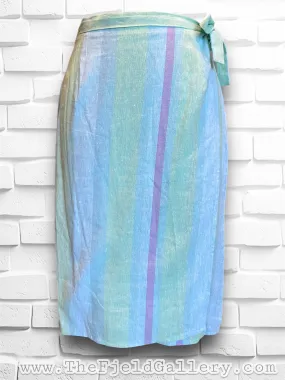 Vintage Turquoise, Green & Purple Pastel Straight Wrap Skirt