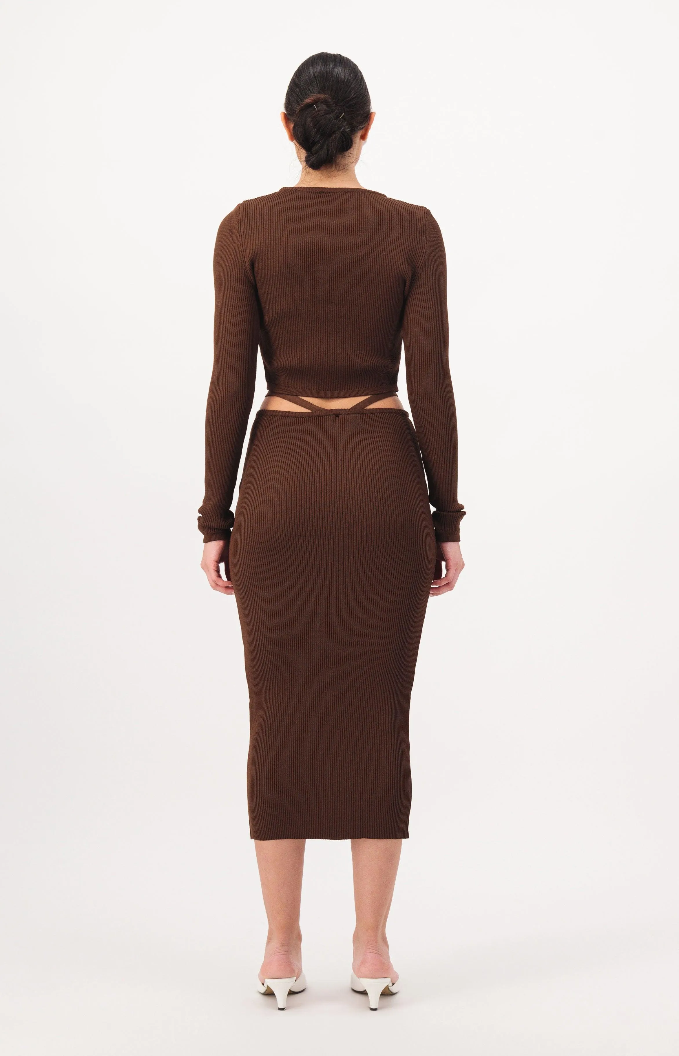 Waist Detail Pencil Skirt Knit Sweater Set