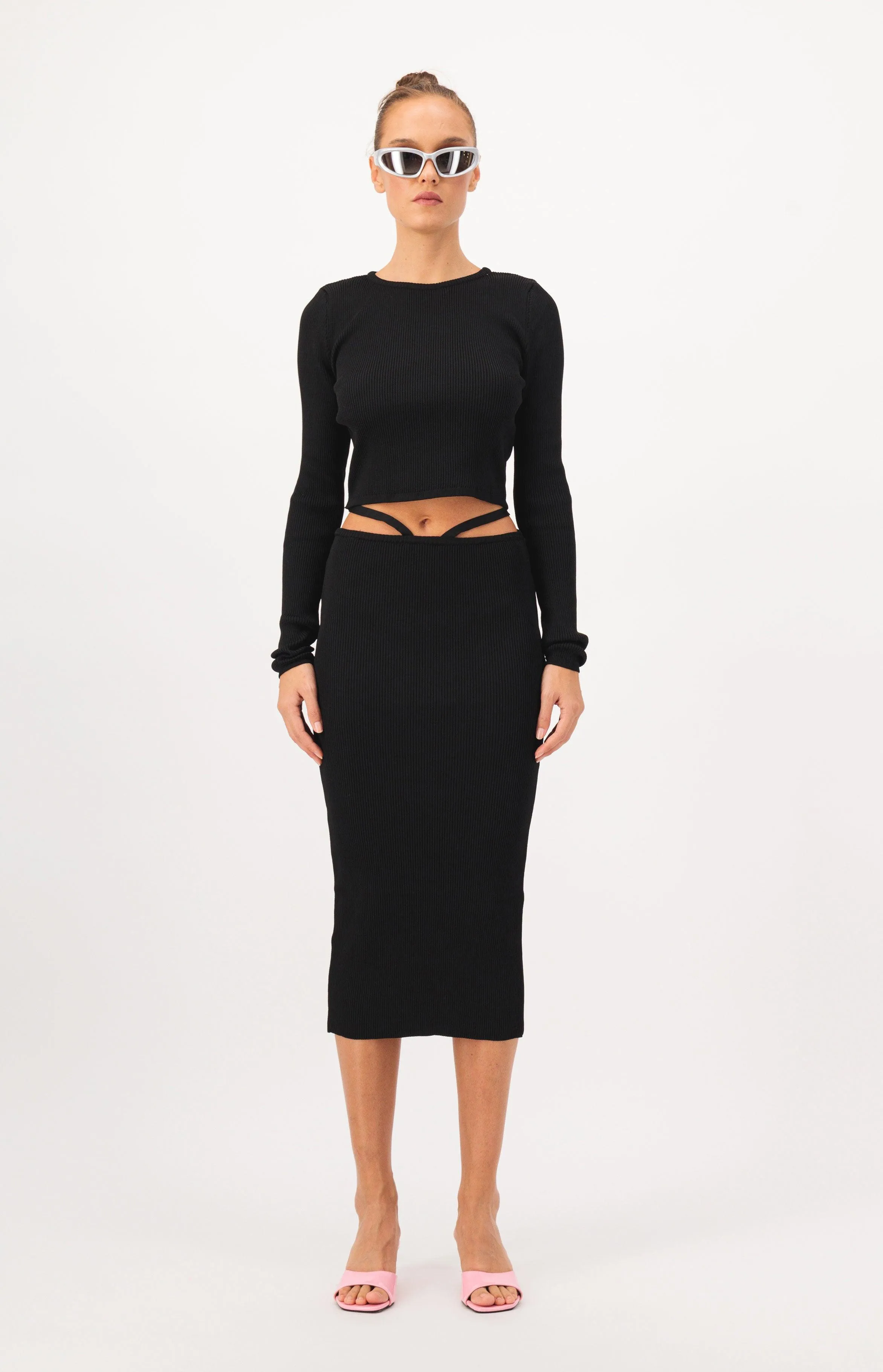 Waist Detail Pencil Skirt Knit Sweater Set