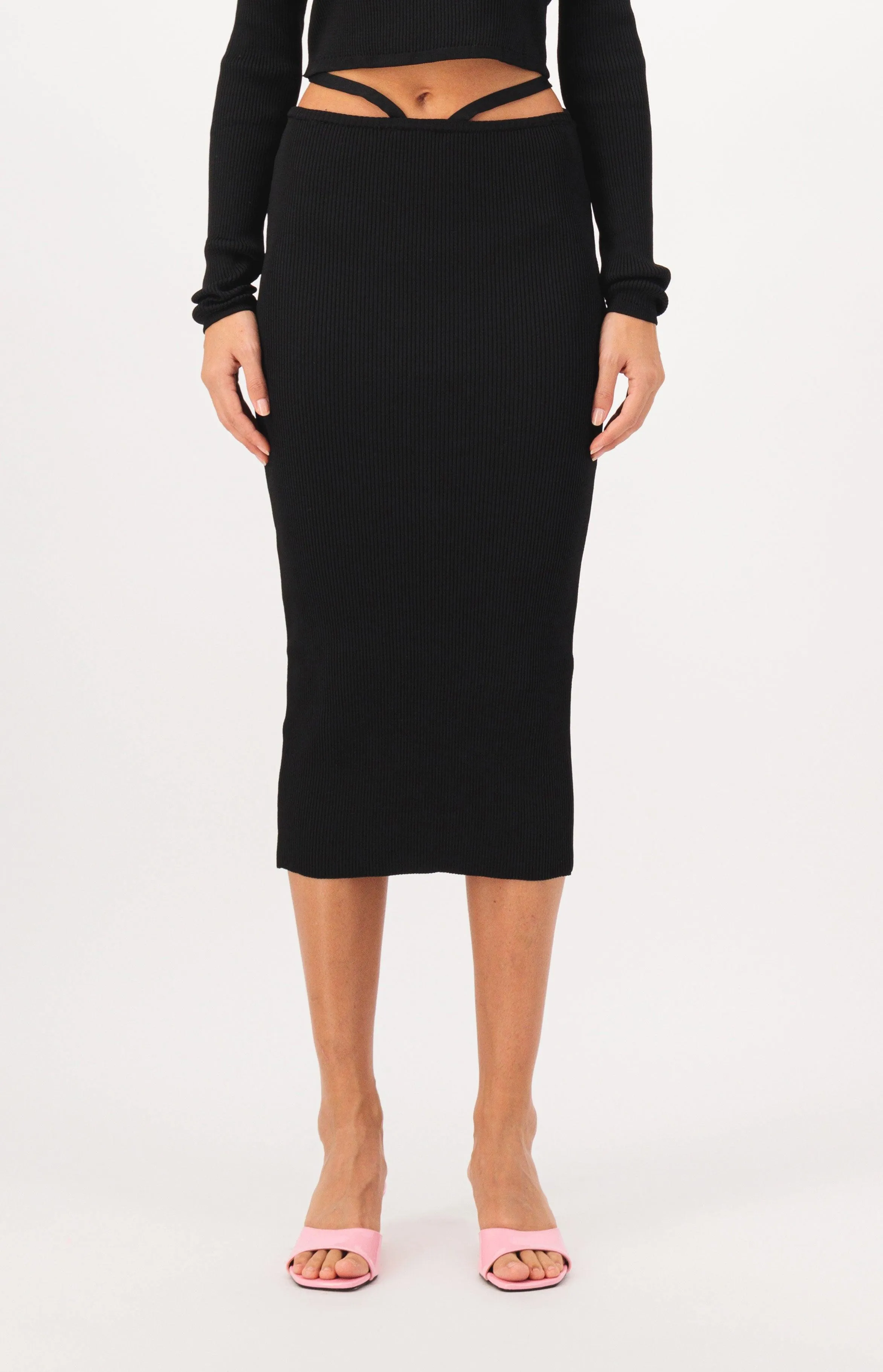Waist Detail Pencil Skirt Knit Sweater Set