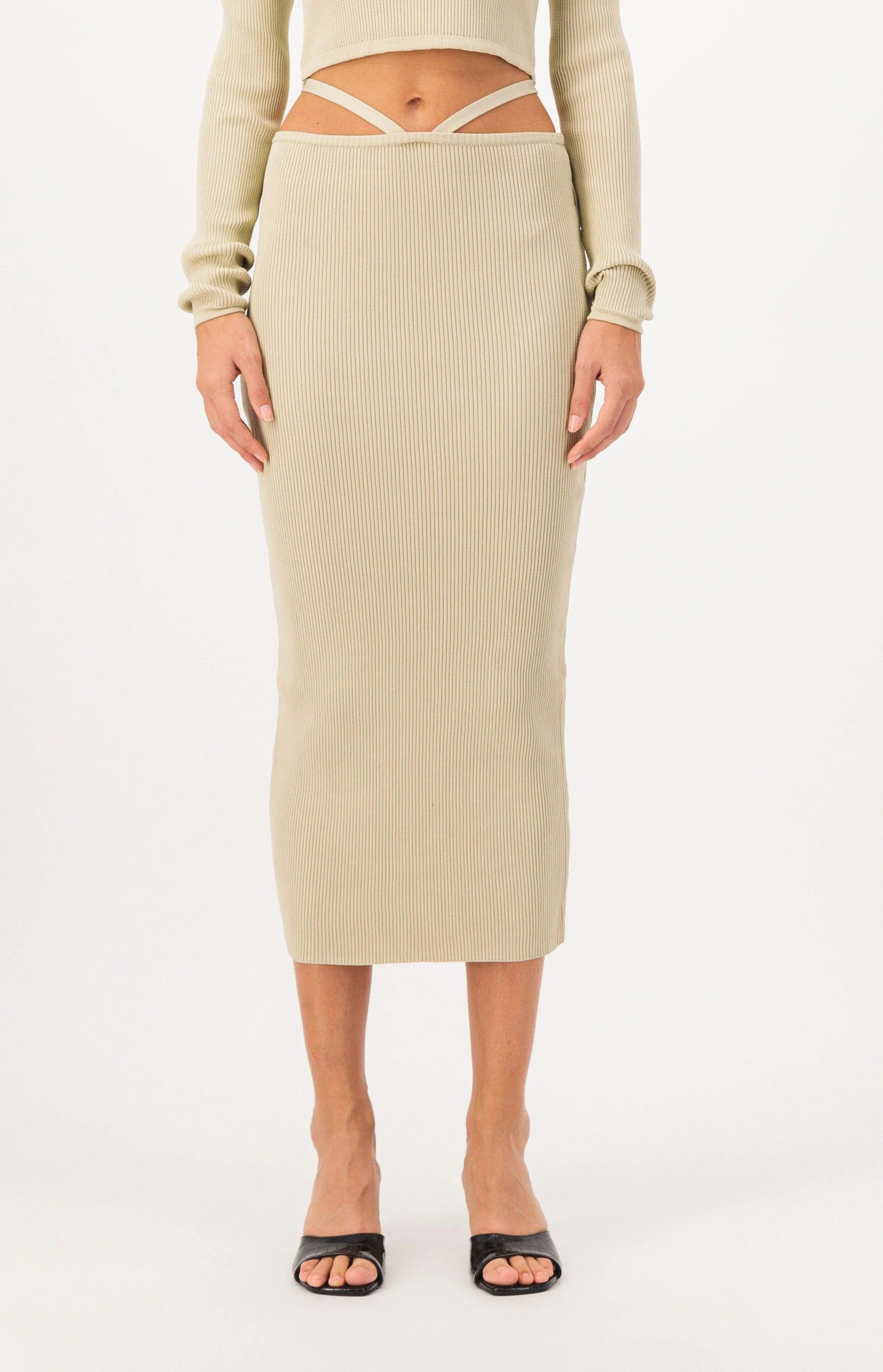 Waist Detail Pencil Skirt Knit Sweater Set