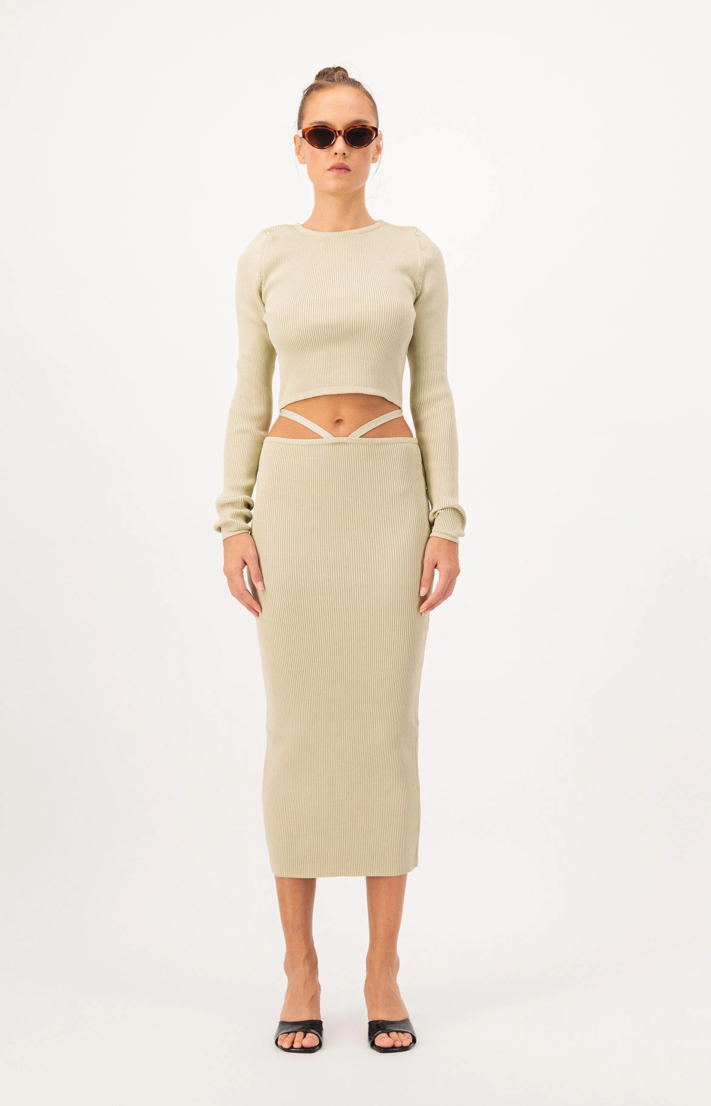 Waist Detail Pencil Skirt Knit Sweater Set