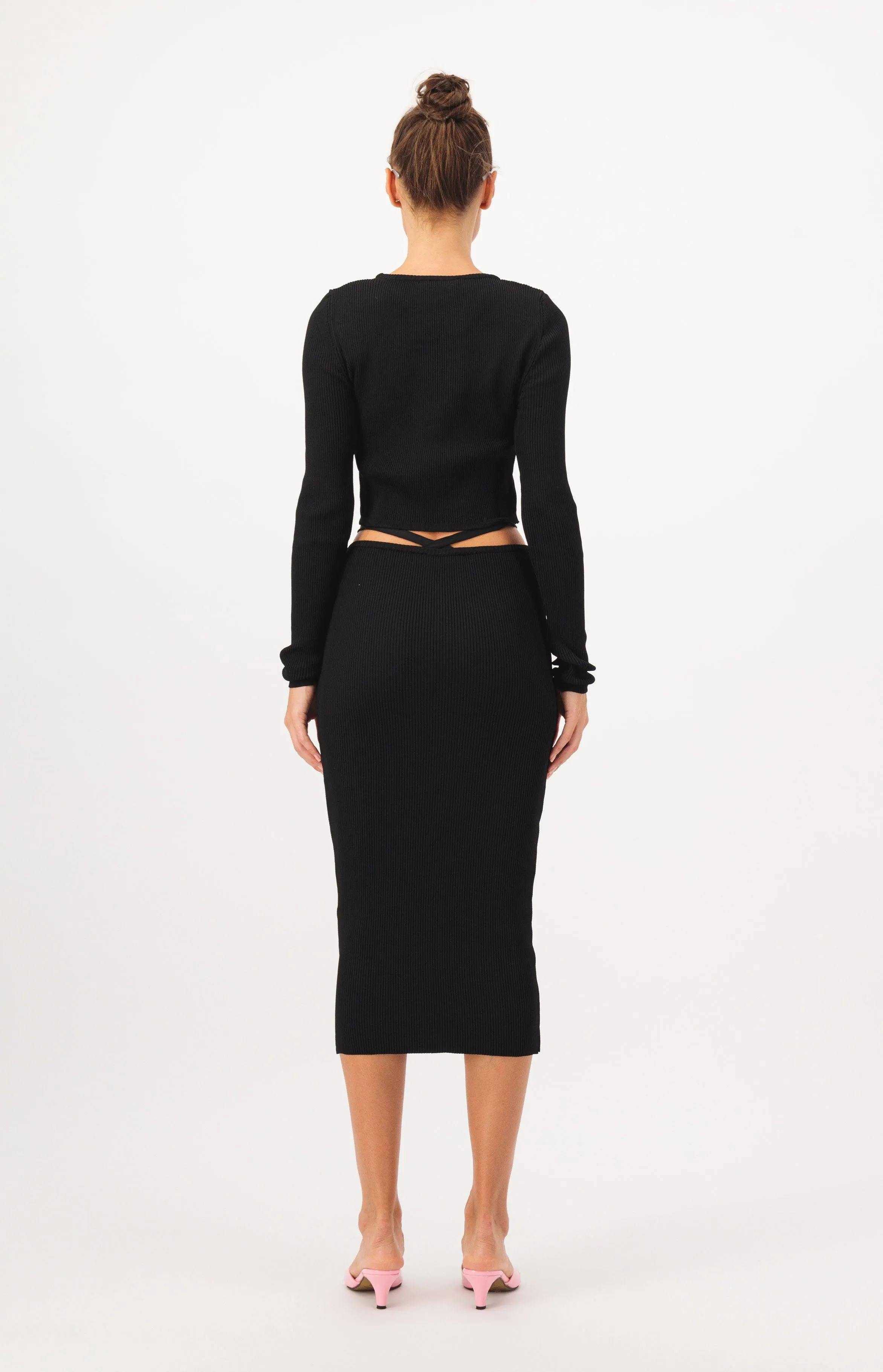 Waist Detail Pencil Skirt Knit Sweater Set