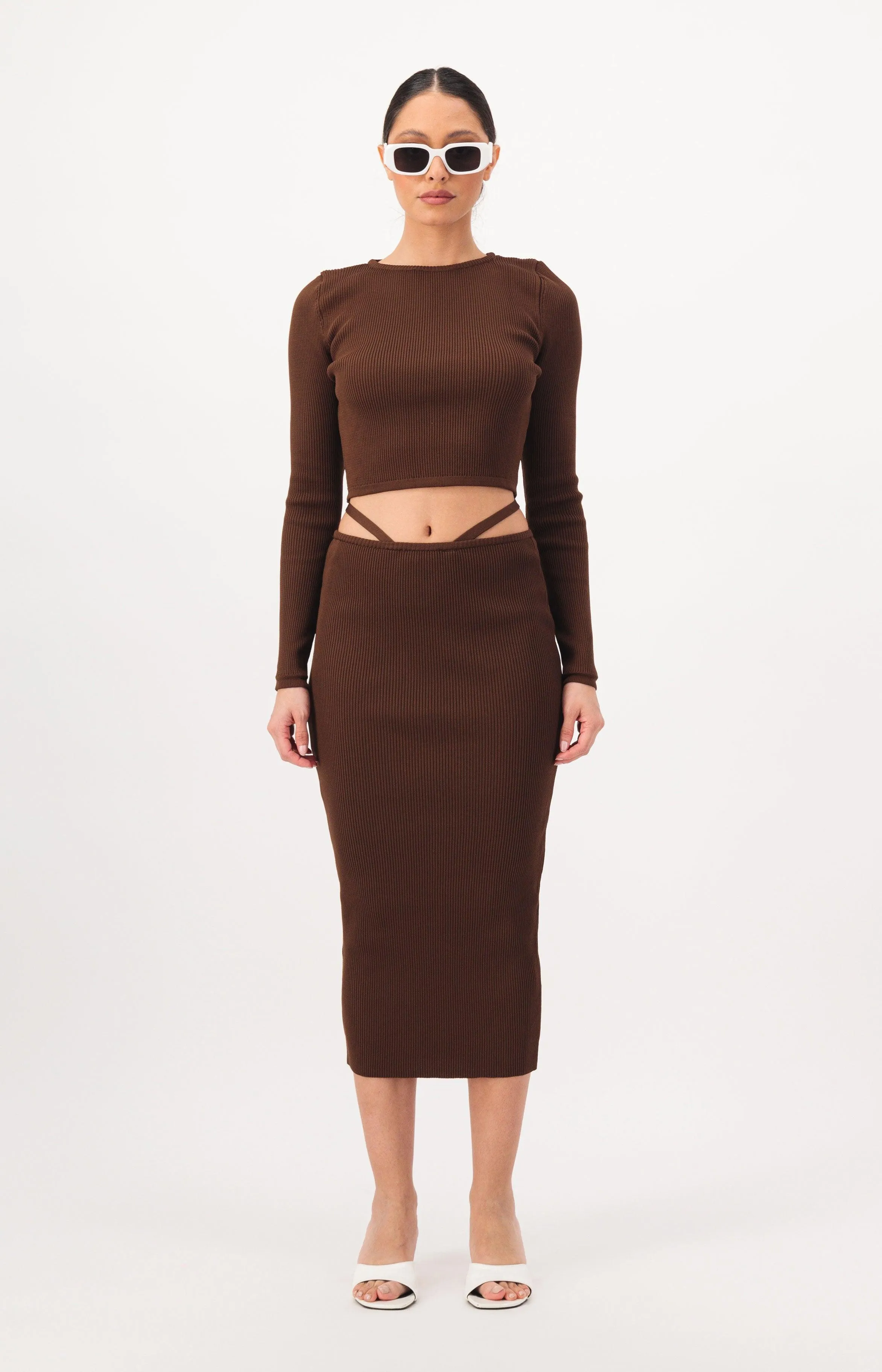 Waist Detail Pencil Skirt Knit Sweater Set