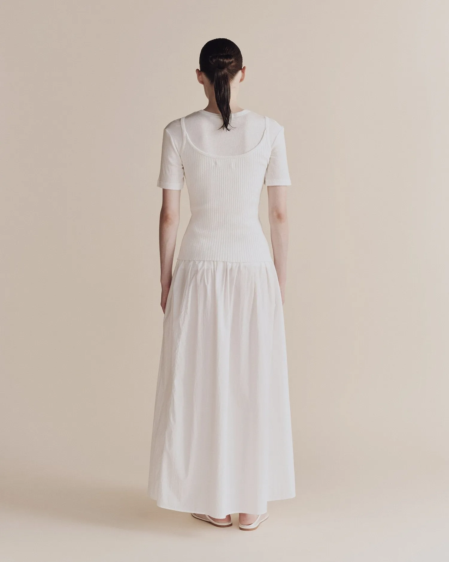 White Cotton Gathered Maxi Skirt