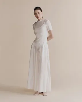 White Cotton Gathered Maxi Skirt