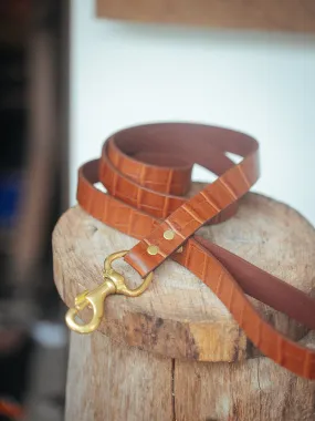 Wide Dog Leash 25mm - Croc Print - Tan