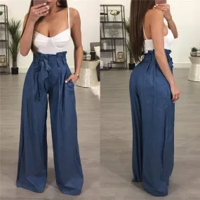 Wide Leg High Waist Loose Belt Pants